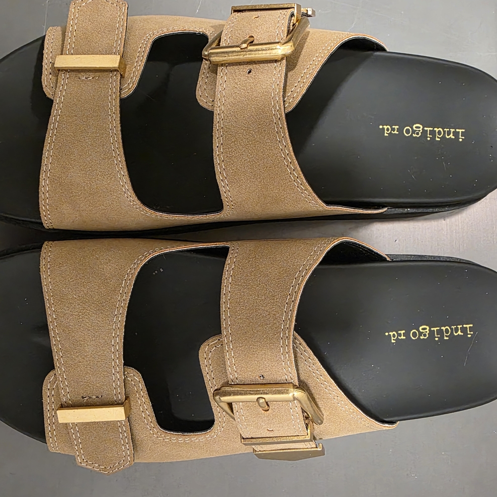 Platform Tan Sandals with Black Sole And Gold Accents